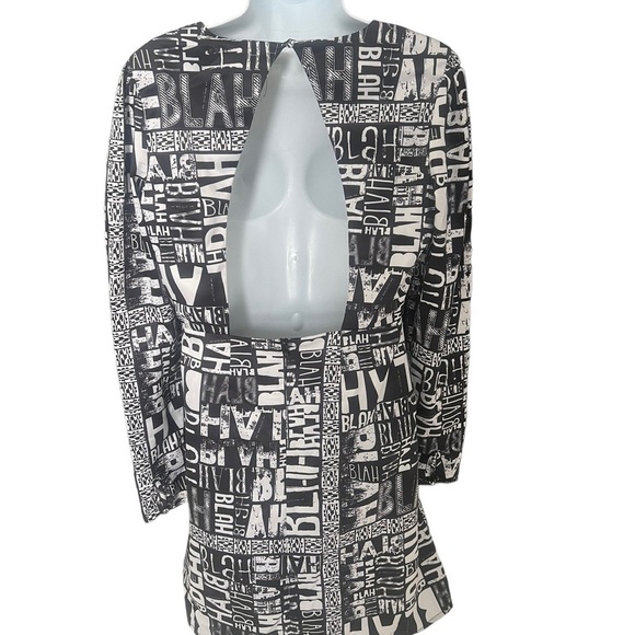 Marc Ellis “Blah Blah” Spell Out Mini Dress Black & White Back Cut Out Large - Picture 7 of 11